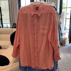 Island Company Coral and White Striped Linen Button-Down. Worn once